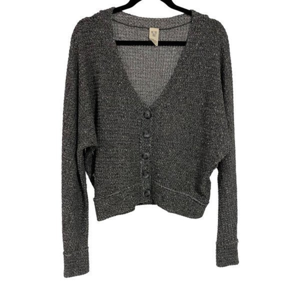 We‎ the Free Top Dog Gray Waffle Knit Button Cardigan Size Small